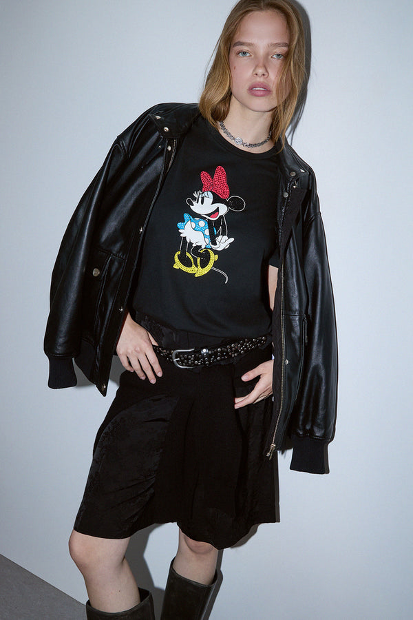 liu jo T-Shirt Maniche Corte Stampa Minnie Con Strass Nero Donna, foto 3