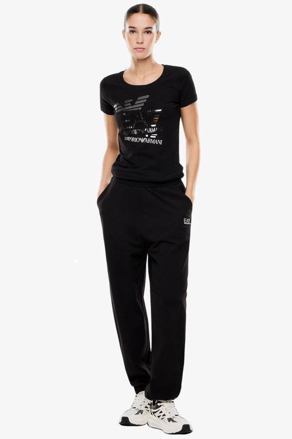 emporio armani ea7 T-Shirt Maniche Corte Logo Series Ripetuto Nero Donna, foto 3