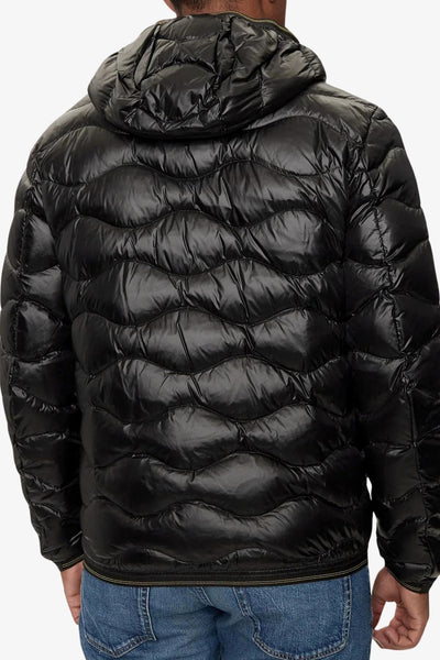 blauer Piumino Full Zip Con Cappuccio Cuciture Ad Onde Wave Nero Uomo, foto 3