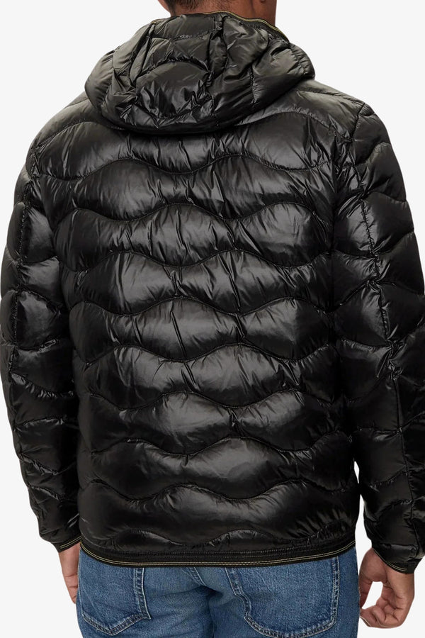 blauer Piumino Full Zip Con Cappuccio Cuciture Ad Onde Wave Nero Uomo, foto 3