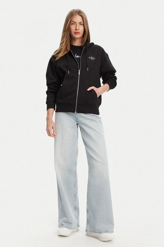  Felpa Full Zip Con Cappuccio Monologo-calvin klein jeans-Nero-Donna-Lv047b270g ub1-3  