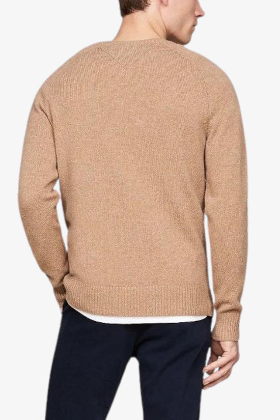  Maglione Girocollo In Lana Con Logo Bandierina Ricamato-tommy hilfiger-Beige-Uomo-Mw0mw36535 rfg-3  