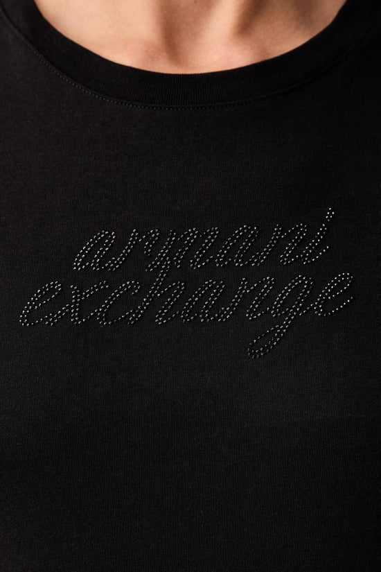  T-Shirt Maniche Corte Logo Corsivo Con Strass-armani exchange-Nero-Special_-Xw002768 af10356 uc001-3  