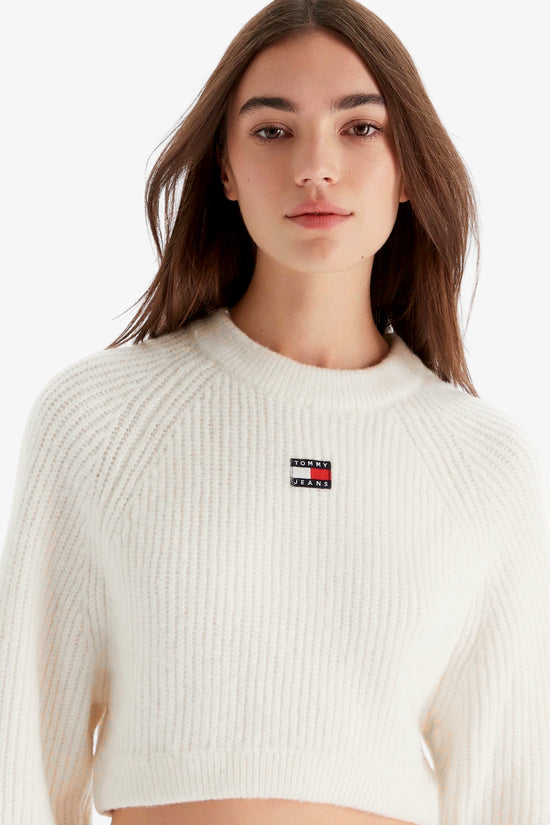  Maglione Girocollo Corto In Misto Lana Con Logo Ricamato-tommy jeans-Bianco-Donna-Dw0dw21677 ybh-3  