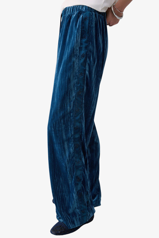  Pantaloni In Velluto Con Bande Logo Strass E Raso-liu jo-Blu-Special_-Tf6099 t094a x0778-3  