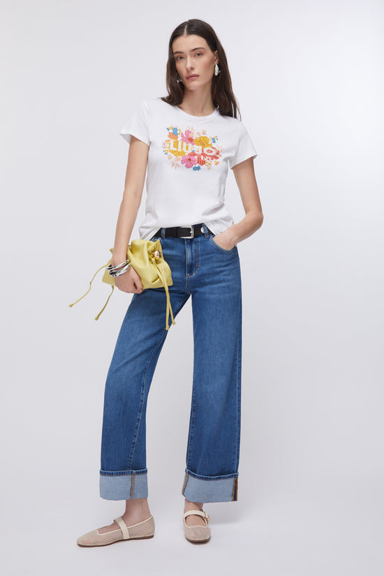  T-Shirt Maniche Corte Con Stampa E Strass-liu jo-Bianco-Special_-Wa6493 js923 p9602-3  