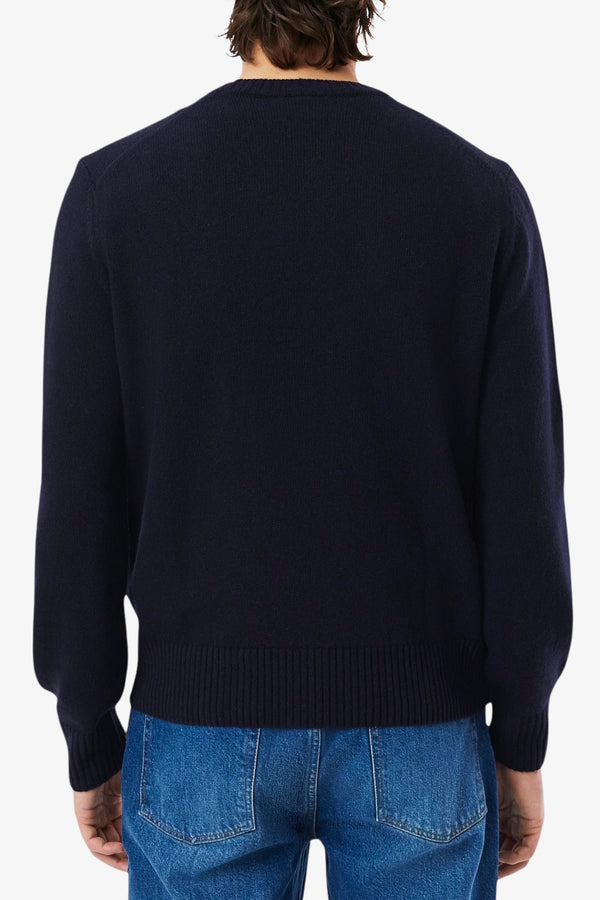 lacoste Maglione Girocollo In Lana Cardata Blu Uomo, foto 3