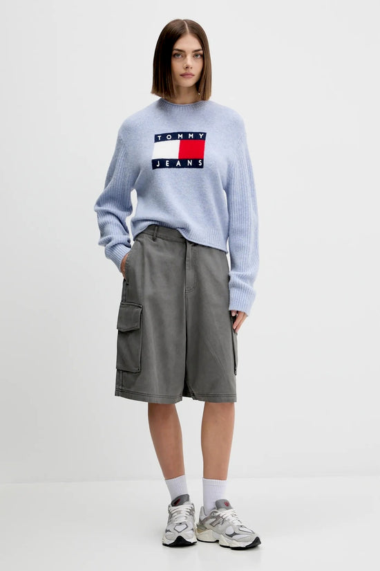  Maglione Girocollo Mélange Con Grafica Bandiera-tommy jeans-Blu-Donna-Dw0dw21782 dz1-3  