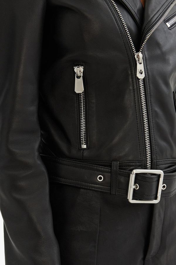 pinko Giacca In Pelle Biker Nero Donna, foto 3