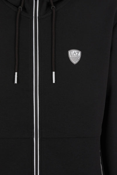 emporio armani ea7 Felpa Full Zip Con Cappuccio Premium Shield In Misto Viscosa Stretch Nero Uomo, foto 3