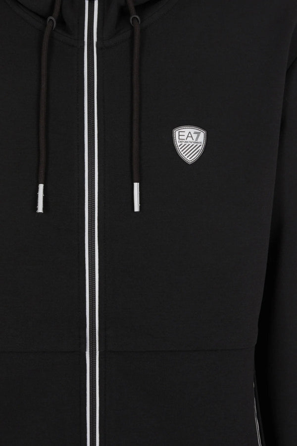 emporio armani ea7 Felpa Full Zip Con Cappuccio Premium Shield In Misto Viscosa Stretch Nero Uomo, foto 3