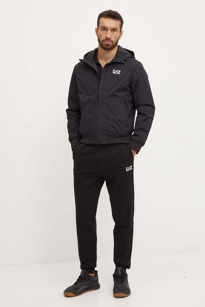 emporio armani ea7 Giacca Full Zip Con Cappuccio Core Identity In Tessuto Tecnico Nero Uomo, foto 3