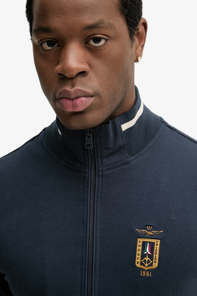 aeronautica militare Felpa Full Zip Piccolo Stemma Frecce Tricolori Ricamato Blu Uomo, foto 3