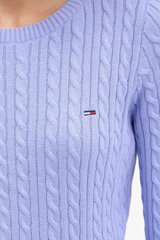  Maglione Girocollo Slim Fit In Maglia Intecciata Con Logo Bandierina Ricamato-tommy jeans-Viola-Donna-Dw0dw22165 c5z-3  