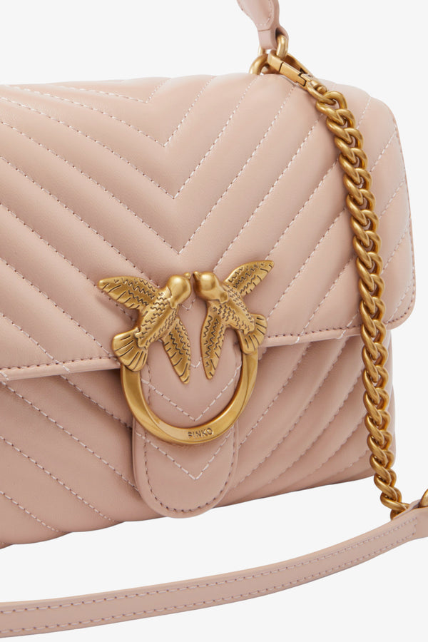 pinko Borsa A Tracolla Media Love Bag Puff In Pelle Nappa Chevron Rosa Donna, foto 3