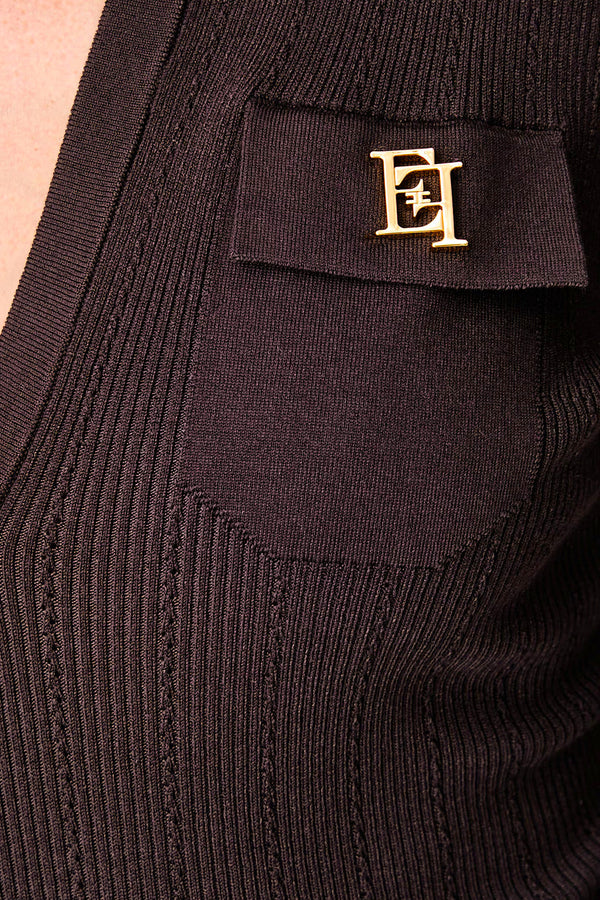 elisabetta franchi Vestito In Maglia Con Ricami A Jour Marrone Donna, foto 3
