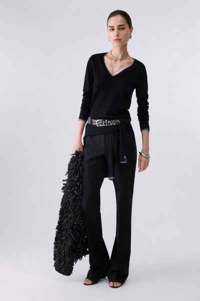 liu jo Maglione Leggero Profili Lurex Scollo A V Nero Donna, foto 3