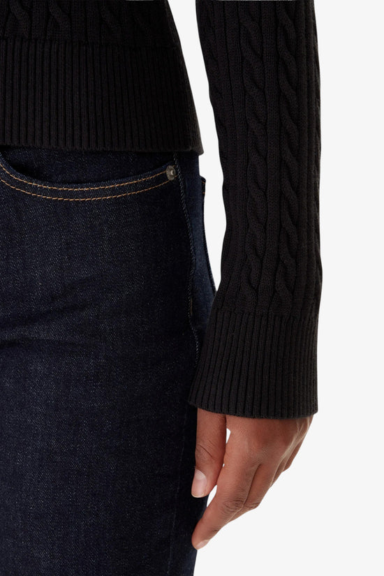  Maglione Girocollo Slim Fit In Maglia Intecciata Con Logo Bandierina Ricamato-tommy jeans-Nero-Donna-Dw0dw22165 bds-3  