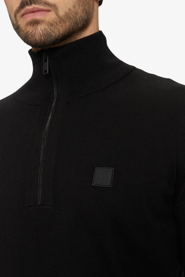 boss Maglione 1/2 Zip In Cotone E Cashmere Con Toppa Logo Nero Uomo, foto 3