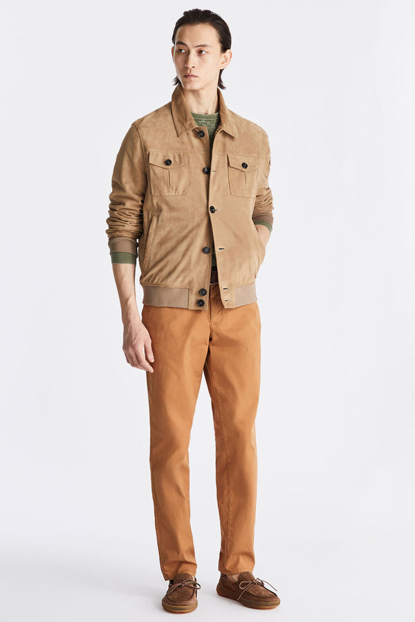 peuterey Giacca In Pelle Scamociata Con Bottoni Effetto Corno Destiny Suede 02 Beige Uomo, foto 3
