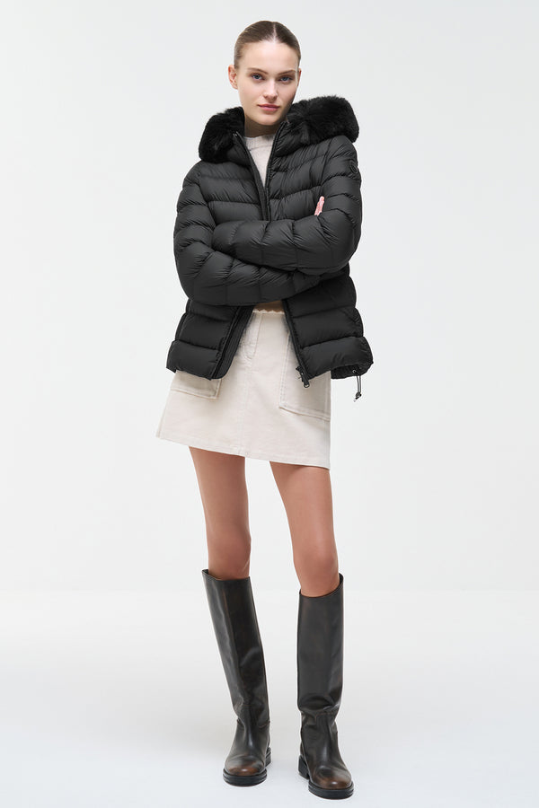 colmar Piumino Full Zip Con Cappuccio In Pelliccia Sintetica Nero Donna, foto 3