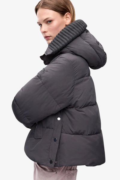 pinko Piumino Full Zip Con Cappuccio In Tela Tecnica Idrorepellente Dulcamara Grigio Donna, foto 3