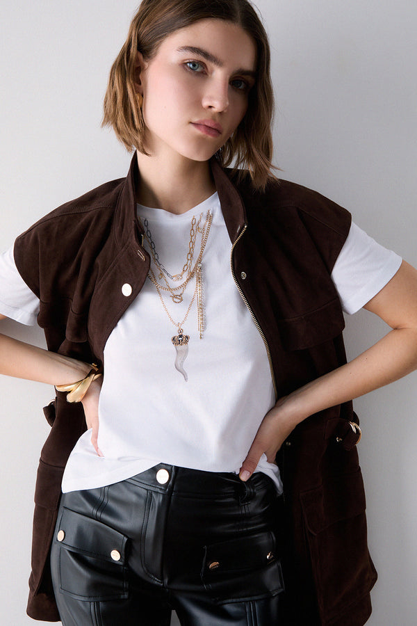 liu jo T-Shirt Maniche Corte Con Stampa E Catenine Bianco Donna, foto 3