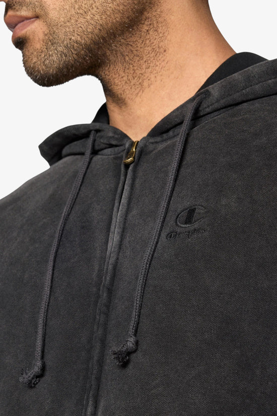  Felpa Full Zip Con Cappuccio Con Logo Ricamato Effetto Slavato-champion-Nero-Special_-222043 kk001-3  