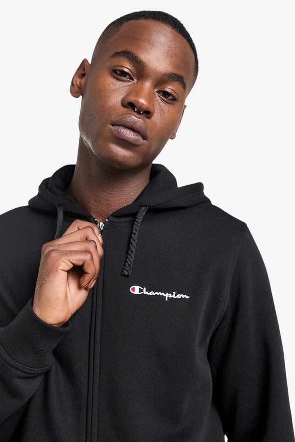 champion Felpa Full Zip Con Cappuccio Logo Piccolo Ricamato Nero Uomo, foto 3