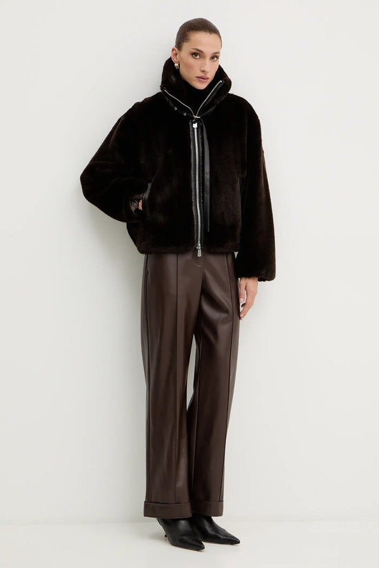  Giacca Blouson Full Zip In Eco Pelliccia-pinko-Marrone-Donna-106013 a1zm m28-3  