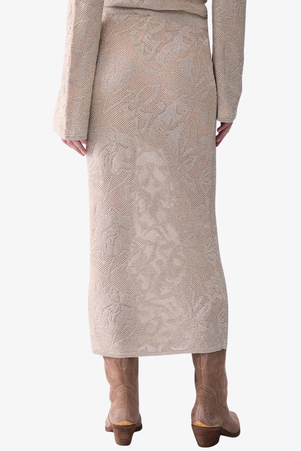 liu jo Gonna Longuette In Pizzo Lamé Beige Donna, foto 3