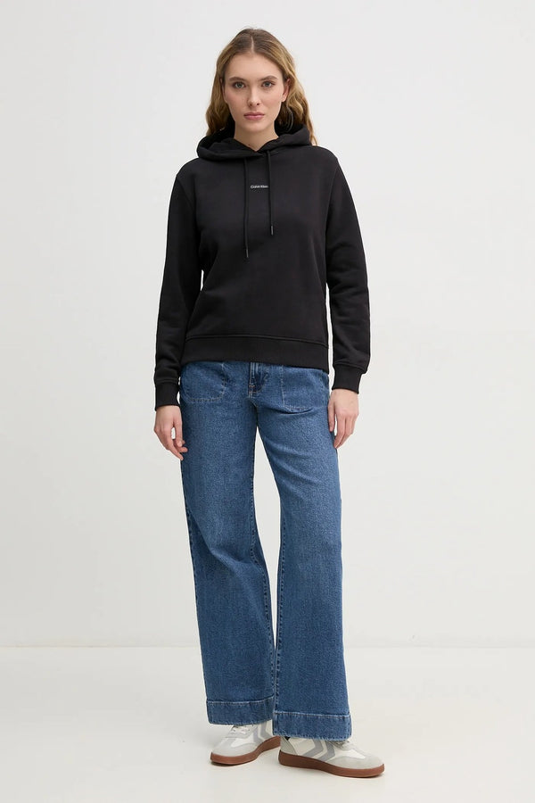 calvin klein jeans Felpa Con Cappuccio Patch Logo Nero Donna, foto 3