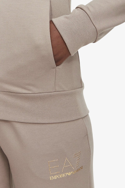 emporio armani ea7 Tuta Full Zip Con Cappuccio Evolution Beige Donna, foto 4