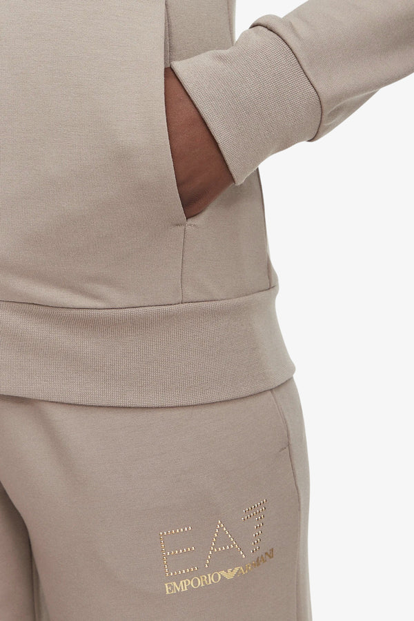 emporio armani ea7 Tuta Full Zip Con Cappuccio Evolution Beige Donna, foto 4