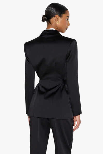elisabetta franchi Giacca In Raso Stretch Con Cintura Nero Donna, foto 4