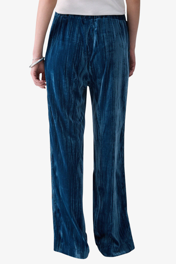liu jo Pantaloni In Velluto Con Bande Logo Strass E Raso Blu Donna, foto 4