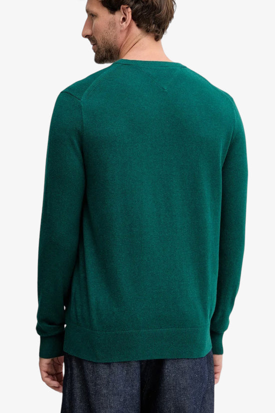  Maglione Girocollo In Misto Cashmere Con Logo Bandierina Ricamato-tommy hilfiger-Verde-Uomo-Mw0mw28046 mq8-4  