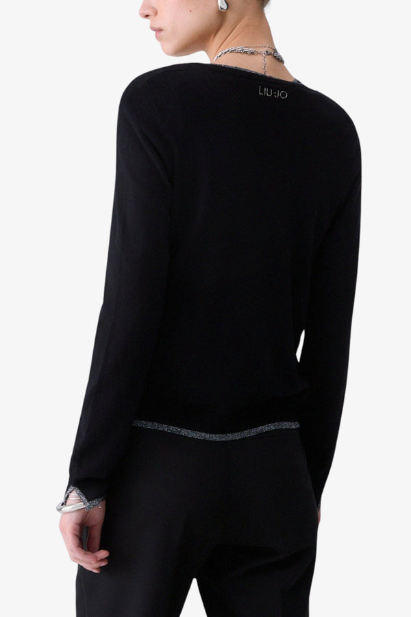 liu jo Cardigan Leggero Con Profili Lurex Nero Donna, foto 4