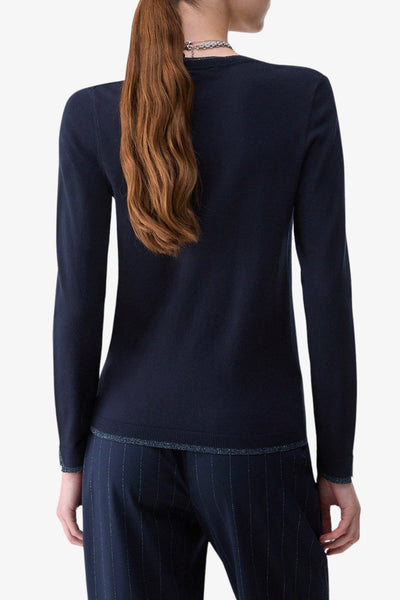 liu jo Maglione Leggero Profili Lurex Scollo A V Blu Donna, foto 4