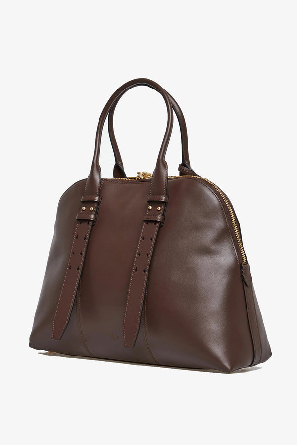 pinko Borsa A Mano Bowling Escape Bag In Pelle Maxi Marrone Donna, foto 4