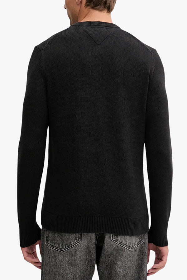 tommy jeans Maglione Girocollo Slim Logo Bandierina Ricamato Nero Uomo, foto 4
