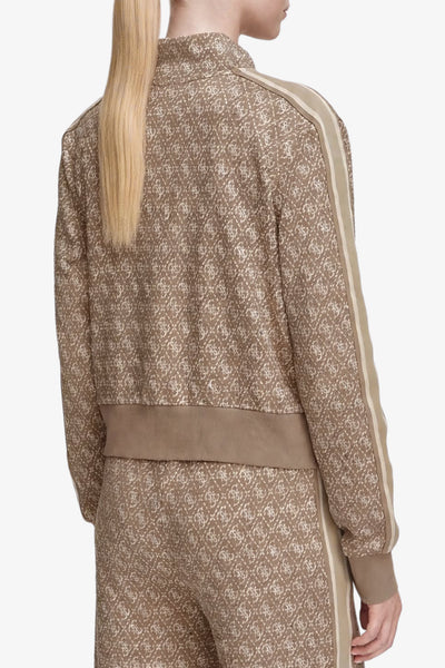 guess Felpa Full Zip Con Bande E Logo 4G All-Over Monaco Marrone Donna, foto 4