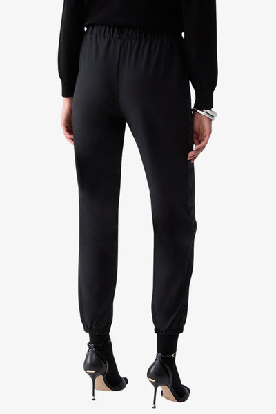 liu jo Pantaloni Con Bande Logo Strass E Raso Nero Donna, foto 4
