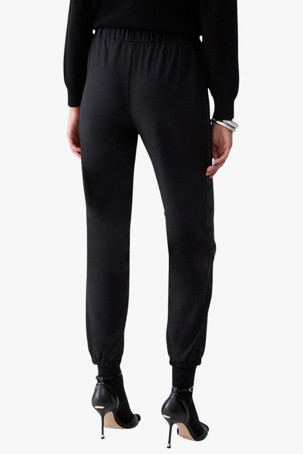 liu jo Pantaloni Con Bande Logo Strass E Raso Nero Donna, foto 4