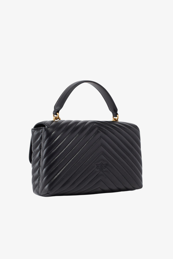 pinko Borsa A Tracolla Media Love Bag Puff In Pelle Nappa Chevron Nero Donna, foto 4
