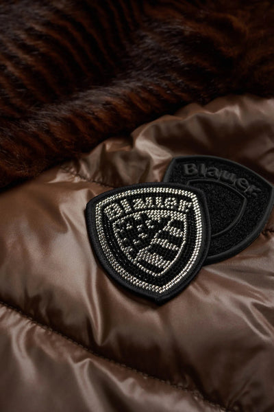 blauer Piumino Lungo Full Zip Con Cappuccio E Dettagli In Eco Pelliccia Aspen Marrone Donna, foto 4