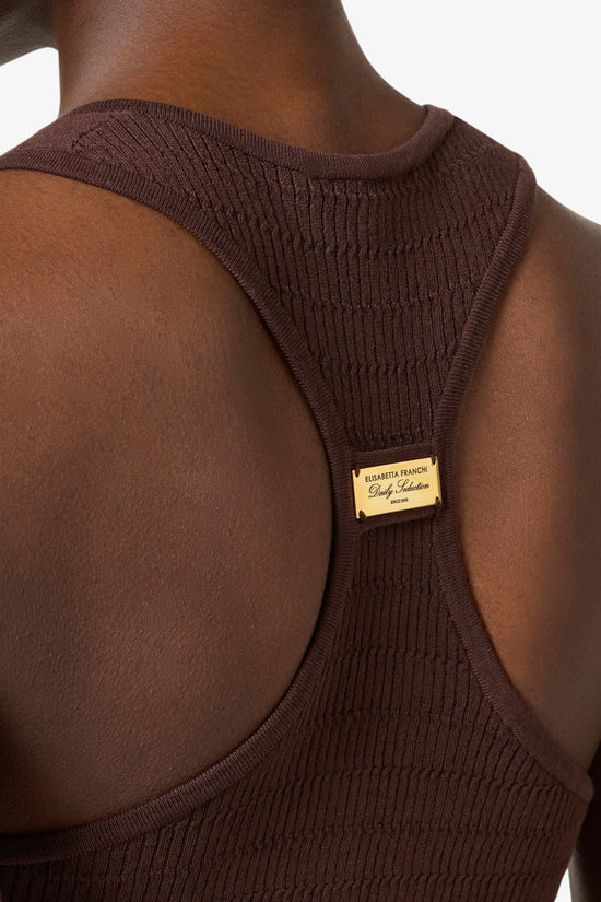  Canotta In Maglia A Micro Trecce Con Bottoni E Dettagli Oro-elisabetta franchi-Marrone-Donna-Tk75b61e2 644-4  