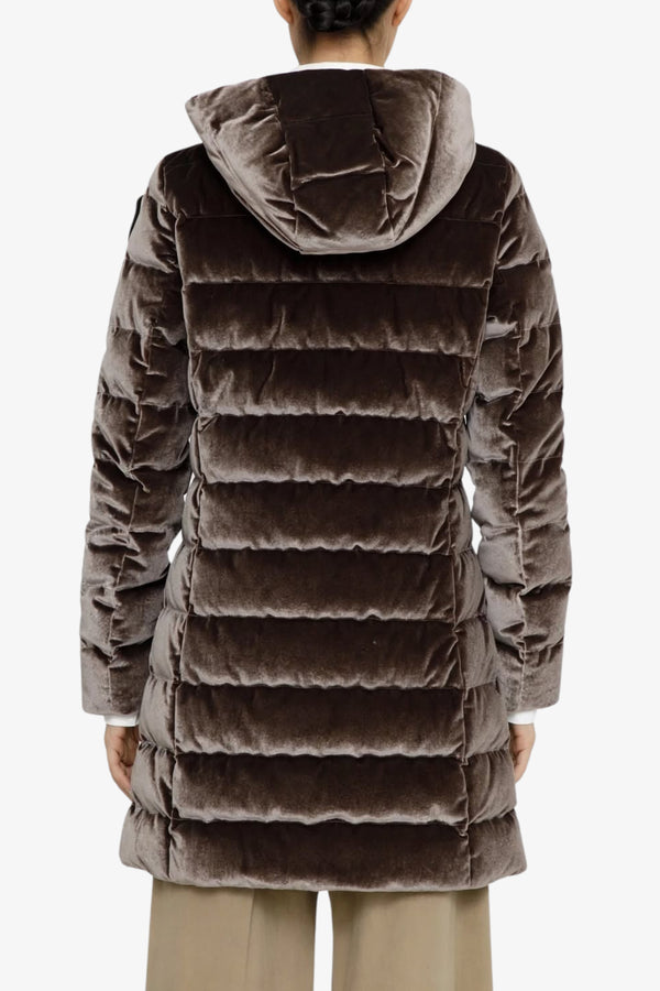 blauer Piumino Full Zip Con Cappuccio In Velluto Lucido Velly Long Marrone Donna, foto 4