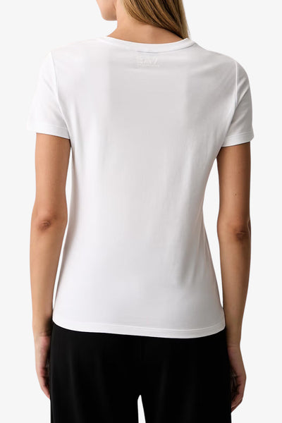 emporio armani ea7 T-Shirt Maniche Corte Logo Series Con Strass Bianco Donna, foto 4