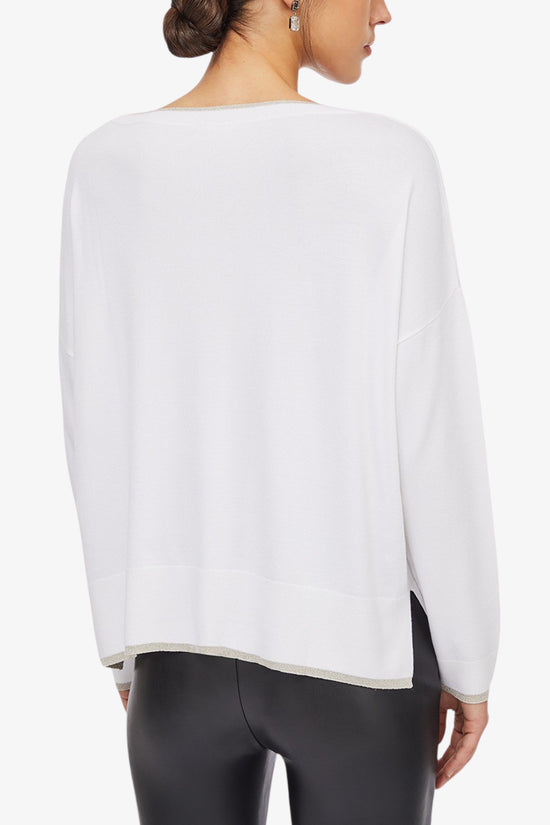  Maglione Leggero Bordi Lurex Scollo A Barchetta-liu jo-Bianco-Special_-Wxx054 ms49i 10701-4  